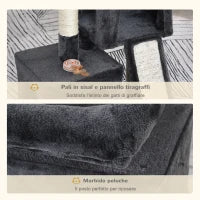 Albero Tiragraffi per Gatti con Pali in Sisal, Lettino e 2 Casette, 59x39x83cm, Grigio Scuro