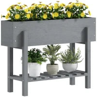 Fioriera Rialzata con Ripiano Inferiore e 2 Fori di Drenaggio, in Legno di Abete, 100x30x70.5 cm, Grigio