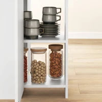 Tavolo da Pranzo Pieghevole per 2-4 Persone con 2 Ribalte, Cassetto e Ripiani, Quercia