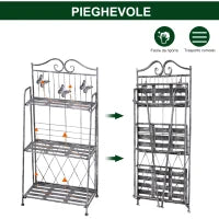 Scaffale Fioriera 3 Ripiani Pieghevole da Giardino Balcone, Metallo, Argento, 44x25x96 cm