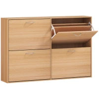 Scarpiera Ingresso Salvaspazio Slim con 4 Ante a Ribalte, Mobile Scarpiera Moderna per 24 Paia di Scarpe con Ripiani Regolabili, Portascarpe in Legno, 120x24x81cm, Color Legno