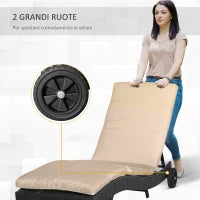 Sdraio da Giardino in Rattan PE con Schienale Regolabile e Cuscino, 207x70x70cm, Nero