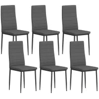 Set di 6 Sedie da Pranzo Moderne Rivestite in Tessuto Effetto Lino con Schienale Alto e Gambe in Metallo 41x50x97 cm Grigio