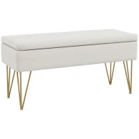 Panca Fondo Letto con Contenitore in Tessuto e Gambe in Acciaio, 100x40x49cm, Crema