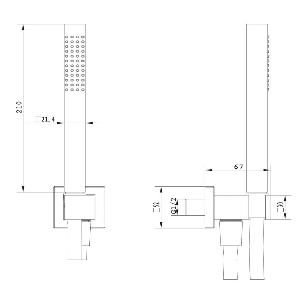 Kit set doccia ottone cromato completo di supporto presa acqua con flessibile e doccetta quadro *** confezione 1