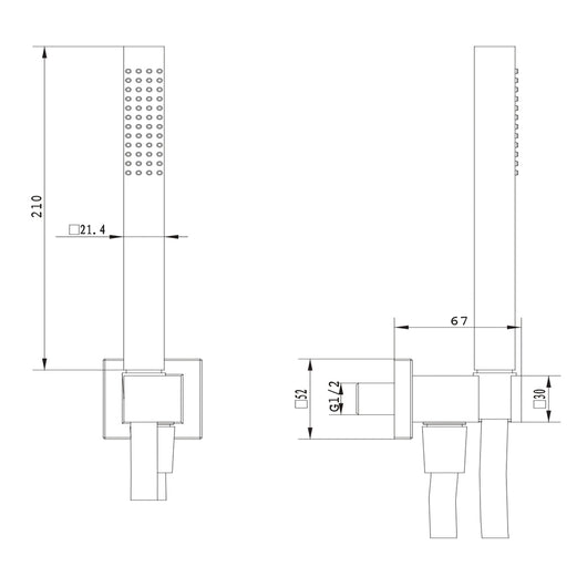 Kit set doccia ottone cromato completo di supporto presa acqua con flessibile e doccetta quadro *** confezione 1