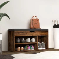 Scarpiera con Panchina a 2 Livelli, Vano Contenitore Integrato con Cuscino, Effetto Legno di Mogano