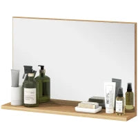 kleankin Specchio Bagno da Parete con Mensola Design Moderno e Multiuso, 60x12x40 cm, Legno