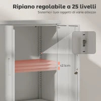 Mobile da Ufficio in Acciaio con Ripiano Interno Regolabile e Cassetto, 80x40x130 cm, Bianco