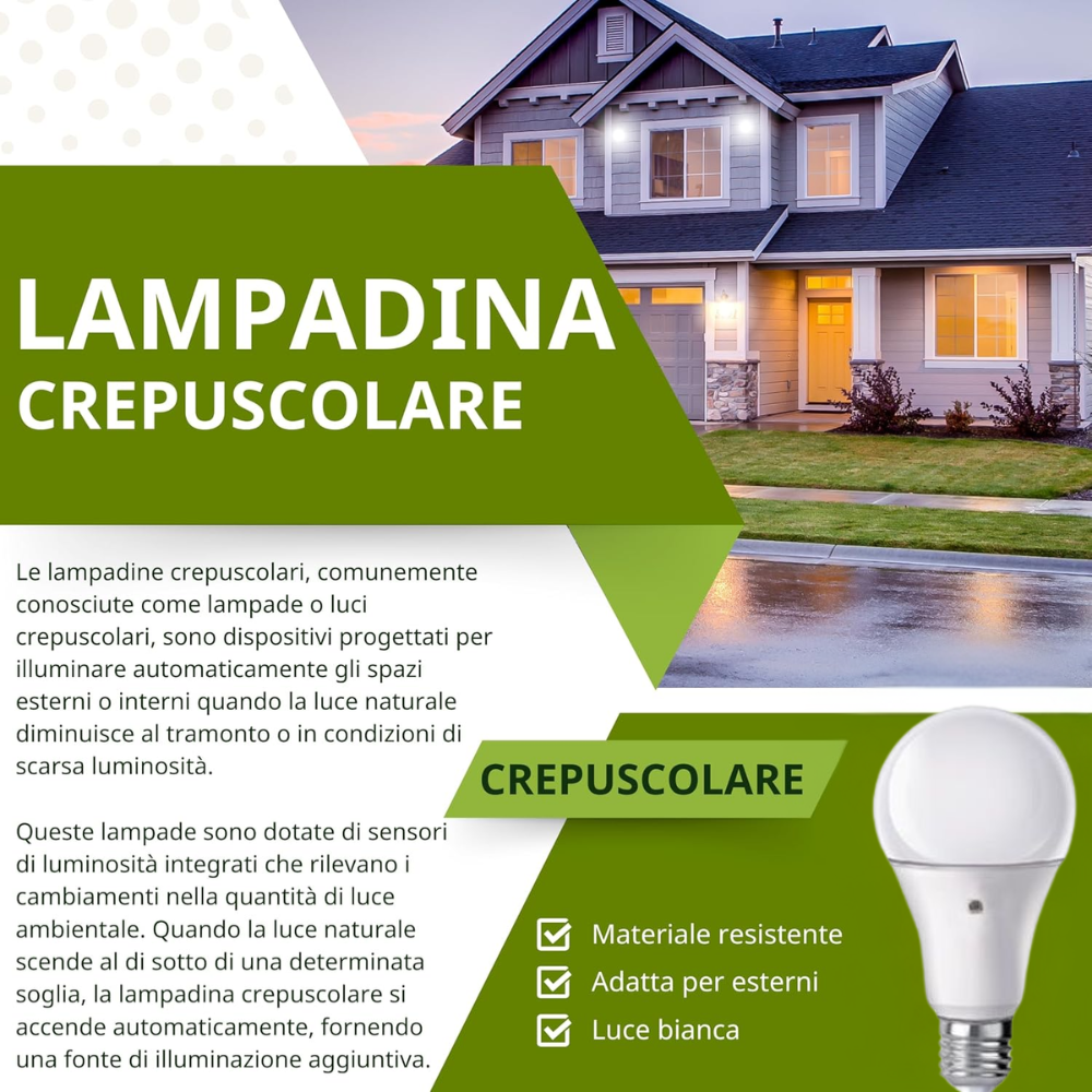 Fsl lampadina led bulbo classica a60 9w e27 con sensore crepuscolare a 2 lati
