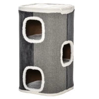 Albero Tiragraffi per Gatti a 3 Livelli in Legno e Tessuto Vellutato Sisal, 40 x 40 x 74 cm, Grigio