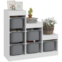 Scaffale Portagiochi a 3 Livelli con 6 Contenitori per Bambini da 3-8 Anni, 96x38.5x90cm, Grigio