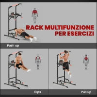 Barra per Trazioni Power Tower Stazione Fitness Multifunzione Regolabile 189-239cm in Acciaio Nero Rosso