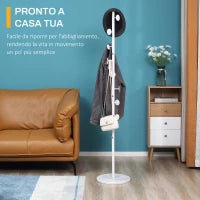 Albero Appendiabiti in Acciaio con 8 Ganci e Base Rotonda in Marmo, 35x35x170 cm, Bianco