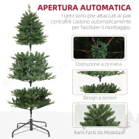 Albero di Natale Artificiale Alto 180 cm con 818 Rami e Base in Acciaio per Interni, Verde