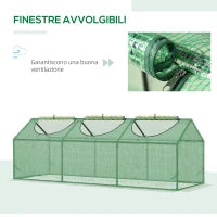 Mini Serra da Giardino con 3 Finestre Avvolgibili e Copertura PE Anti-UV, 180x60x60cm, Verde