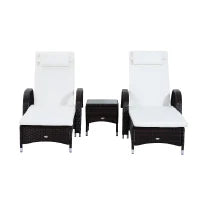 Set da Giardino con 2 Sedie a Sdraio con Schienale Reclinabile e Tavolino Basso in Rattan PE, Marrone