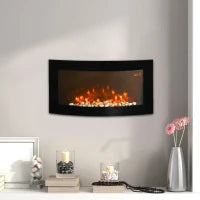 Camino Elettrico a Parete con Luce LED a 7 Colori, Potenza 1000/2000W e Temperatura 15-30°C, Nero