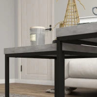Set di 2 Tavolini da Salotto, Tavolini Bassi Quadrati, Tavoli da Salotto, Telaio in Acciaio e Piani in Legno, Grigio