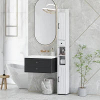 Mobiletto da bagno alto a colonna con 2 ante, cassetto e ripiani regolabili, 20x20x185 cm, Bianco