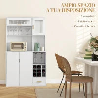 Mobile Dispensa con Portabottiglie, Armadietti, Ripiani e Cassetto, in Truciolato e Legno, 100x38x172 cm, Bianco