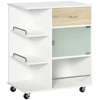 Carrello da Cucina con Ruote Girevoli a 360°, Scaffali con Barriere, 65 x 39 x 80 cm, Bianco