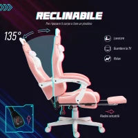 Sedia da Gaming Ergonomica con Orecchie da Gatto, Poggiapiedi, Supporto Lombare e Cervicale, Rosa