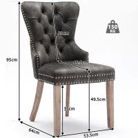 Set di 2 sedie imbottite in velluto con decorazioni in rivetti e anelli rotondi unici,da pranzo, 53,5×64×95 cm, Grigio