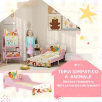 Lettino per Bambini 3+ Anni in Legno con Bordi Rialzati e Sponde di Sicurezza, 143x77x60 cm, Rosa