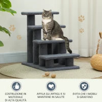 Scaletta per Cani e Gatti a 4 Gradini con Rivestimento in Peluche, 61x41x60 cm, Grigio