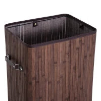Cesto Portabiancheria in Bambù con Coperchio e Sacco in Tessuto Rimovibile, 40x30x60cm, Marrone