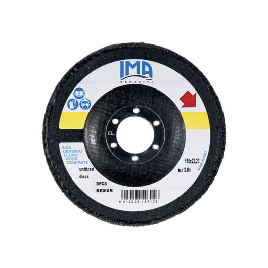 DISCO COMPRESSO PER SATINATURA E LUCIDATURA FERRO ACCIAIO MEDIO Ø115×22,23mm IMA DPCS MEDIUM
