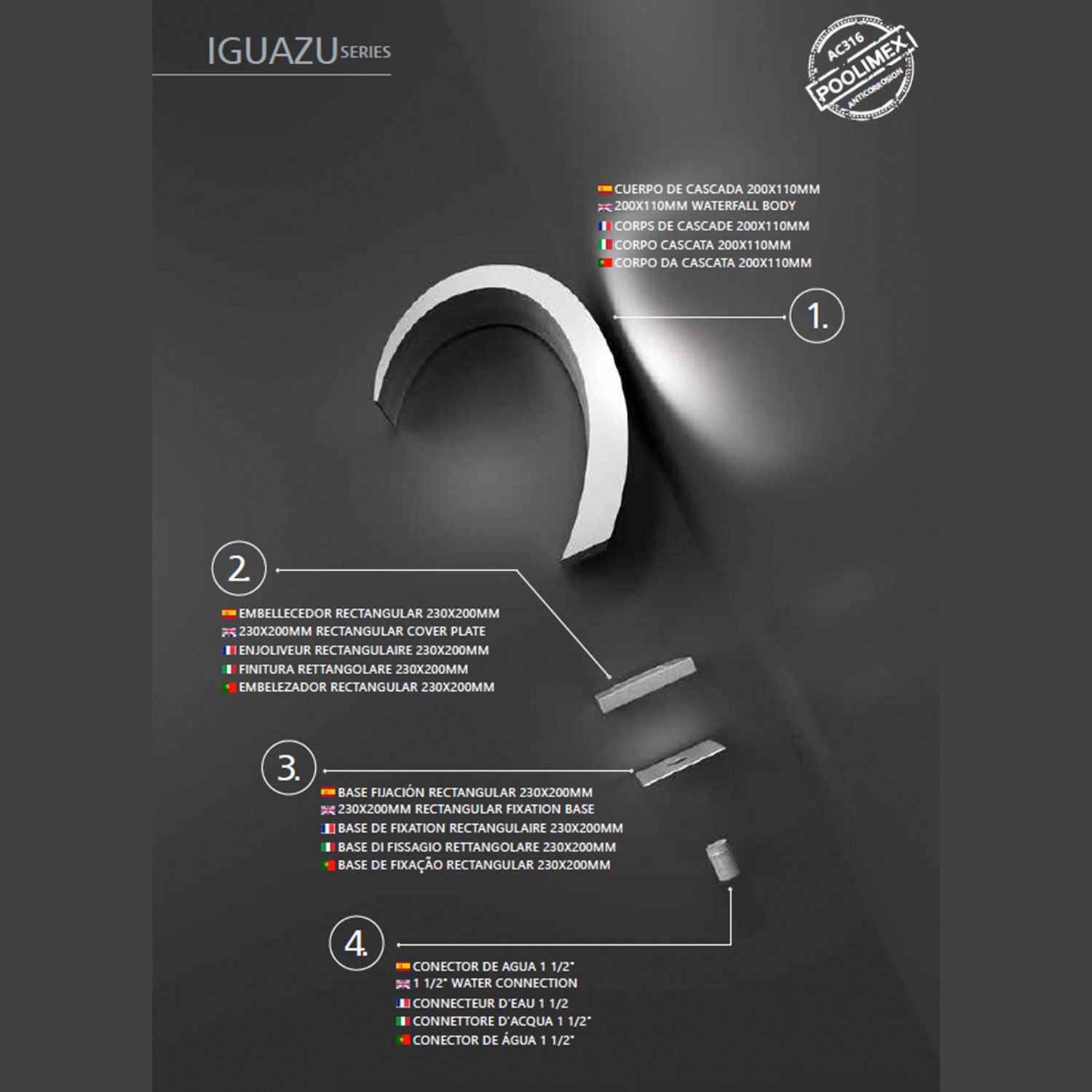 IMEX Cascata Inox in Acciaio 316 per Piscina - Modello CPI003-AC