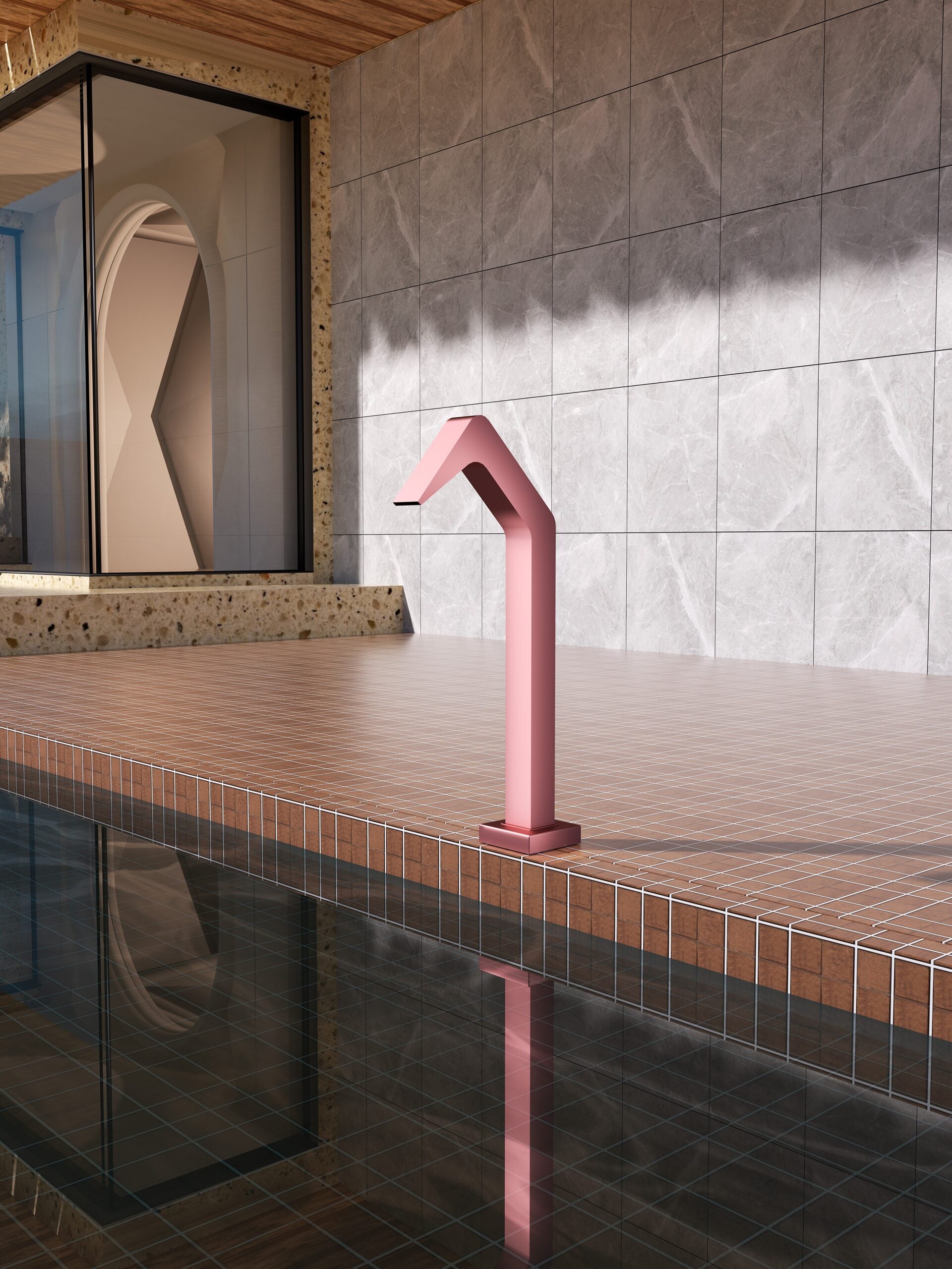 IMEX Cascata per piscina in inox 316L rosa design elegante e duraturo per unoasi di lusso e relax Modello NIAGARA