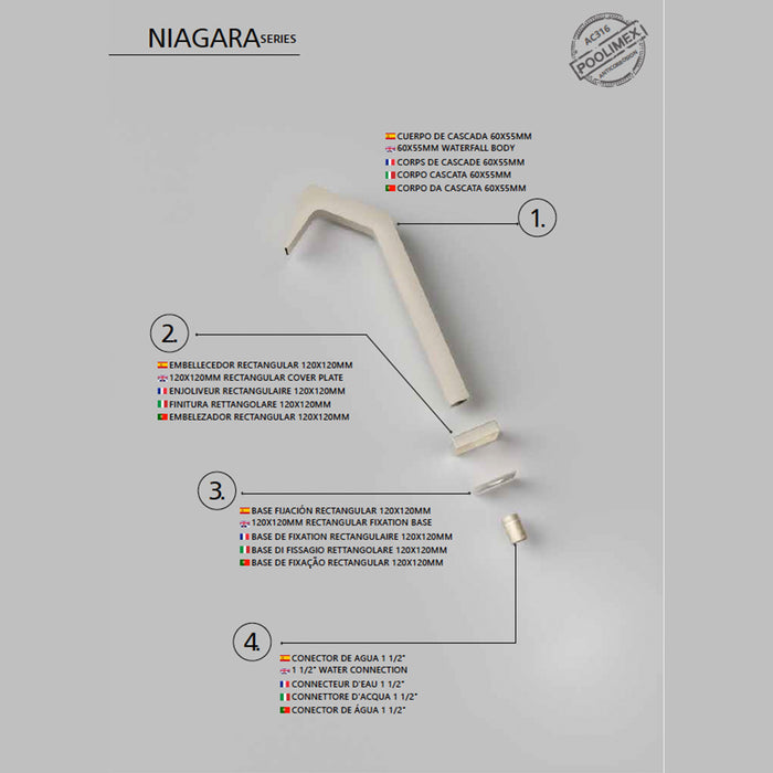 IMEX Cascata per piscina in acciaio inox 316 con finitura moka design elegante e resistente colore beige - modello NIAGARA Altezza 68 cm Profondita di 6 cm