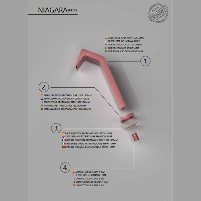 IMEX Cascata per Piscina in Acciaio 316 Rosa Design Elegante e Moderno Resistente e Duraturo Modello NIAGARA S3