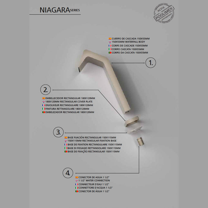 IMEX Cascata per piscina in acciaio 316 beige altezza 68 cm modello Niagara S3 design elegante e durabile per spazi esterni di lusso