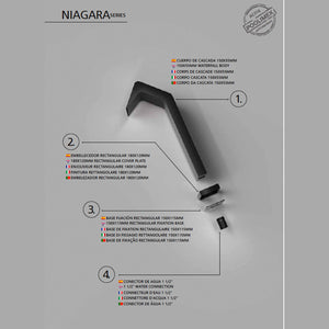 IMEX Cascata per piscina in acciaio inox 316 nero opaco Altezza di 68cm Piedistallo decorativo Offre resistenza anticorrosione Modello NIAGARA