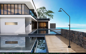 IMEX Doccia per piscine in acciaio 316 nero opaco diffusore orientabile e rubinetto monoforo modello ALASKA