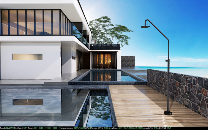 IMEX Doccia per piscine in acciaio 316 nero opaco diffusore orientabile e rubinetto monoforo modello ALASKA