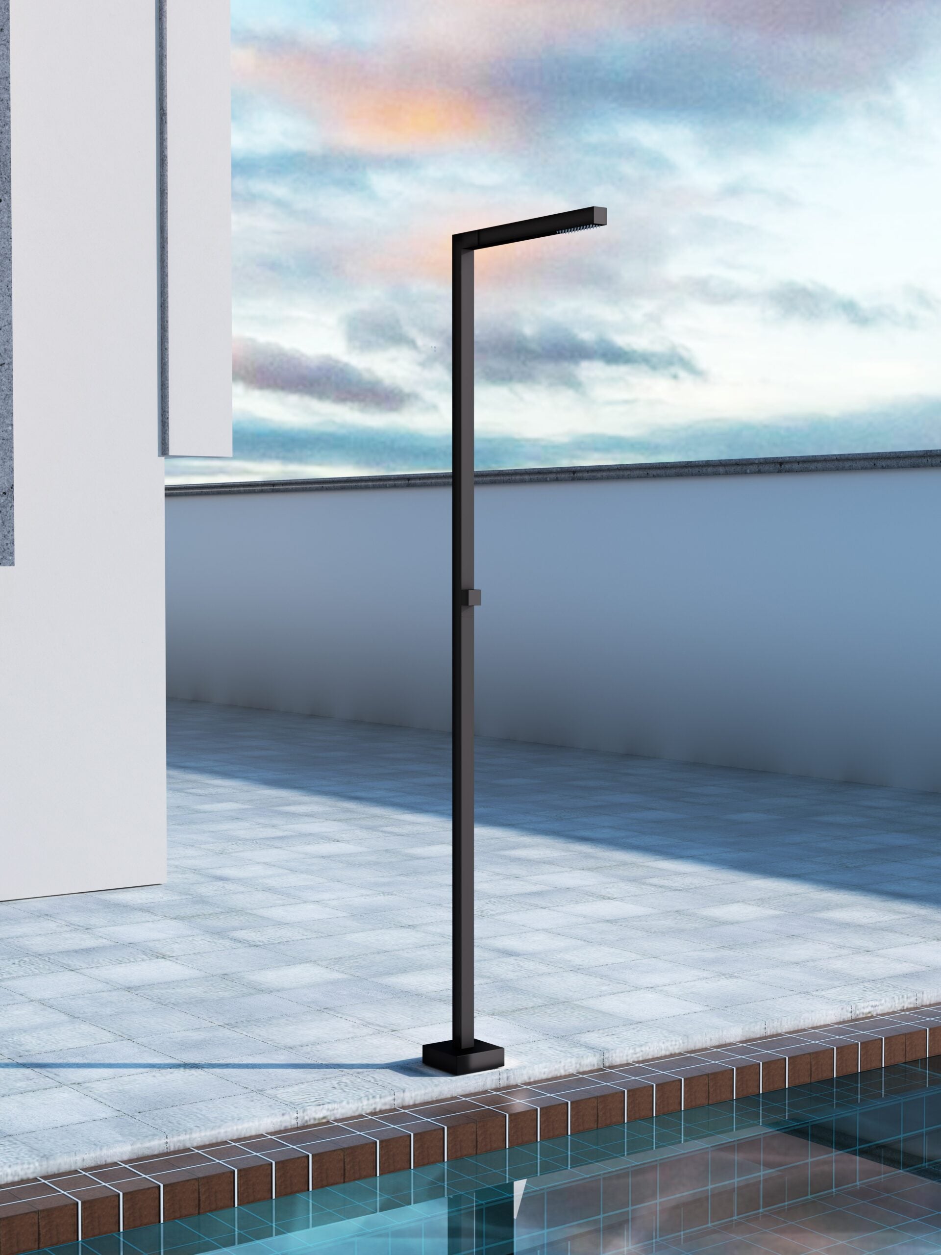 IMEX Doccia piscina in acciaio 316 finitura nero opaco con rubinetto monoforo a 2 vie sistema anticalcare e base decorativa - modello ALABAMA