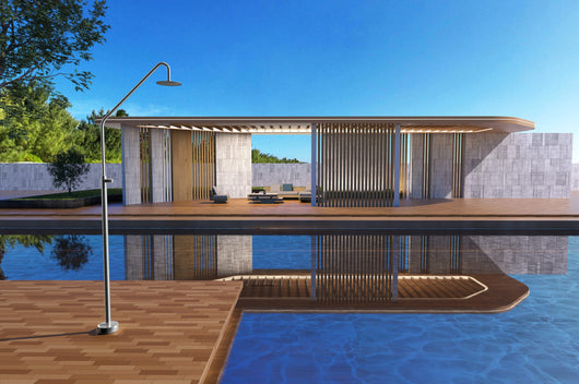 Doccia da Esterno in acciaio inox 316 IMEX COLORADO per piscina o giardino design elegante e resistente alla corrosione diffusore orientabile anticalcare rubinetto temporizzato