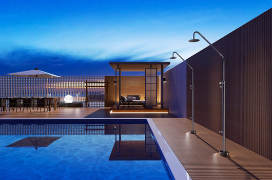 IMEX Doccia per piscine in acciaio 316 con diffusore orientabile e rubinetto a 2 vie resistente alla corrosione modello DAKOTA