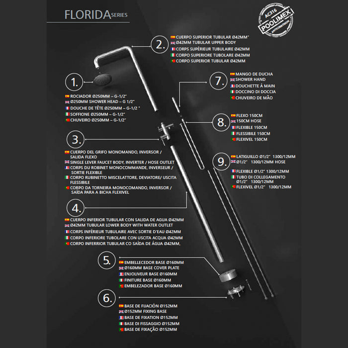 IMEX Cascata per piscina in acciaio 316 con diffusore orientabile e rubinetto monocomando FLORIDA