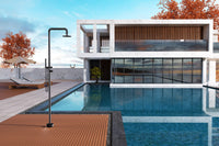 IMEX Doccia Piscina Anticorrosione in Acciaio 316 Nero Opaco con Diffusore Orientabile e Rubinetto Monocomando FLORIDA