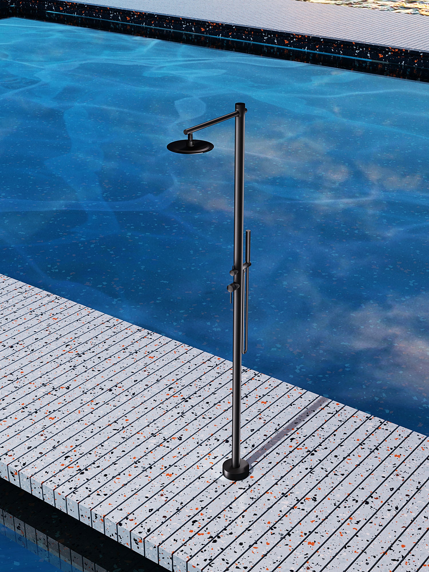 IMEX Doccia nera in acciaio inox 316 con diffusore orientabile da 250 mm e rubinetto monocomando KANSAS