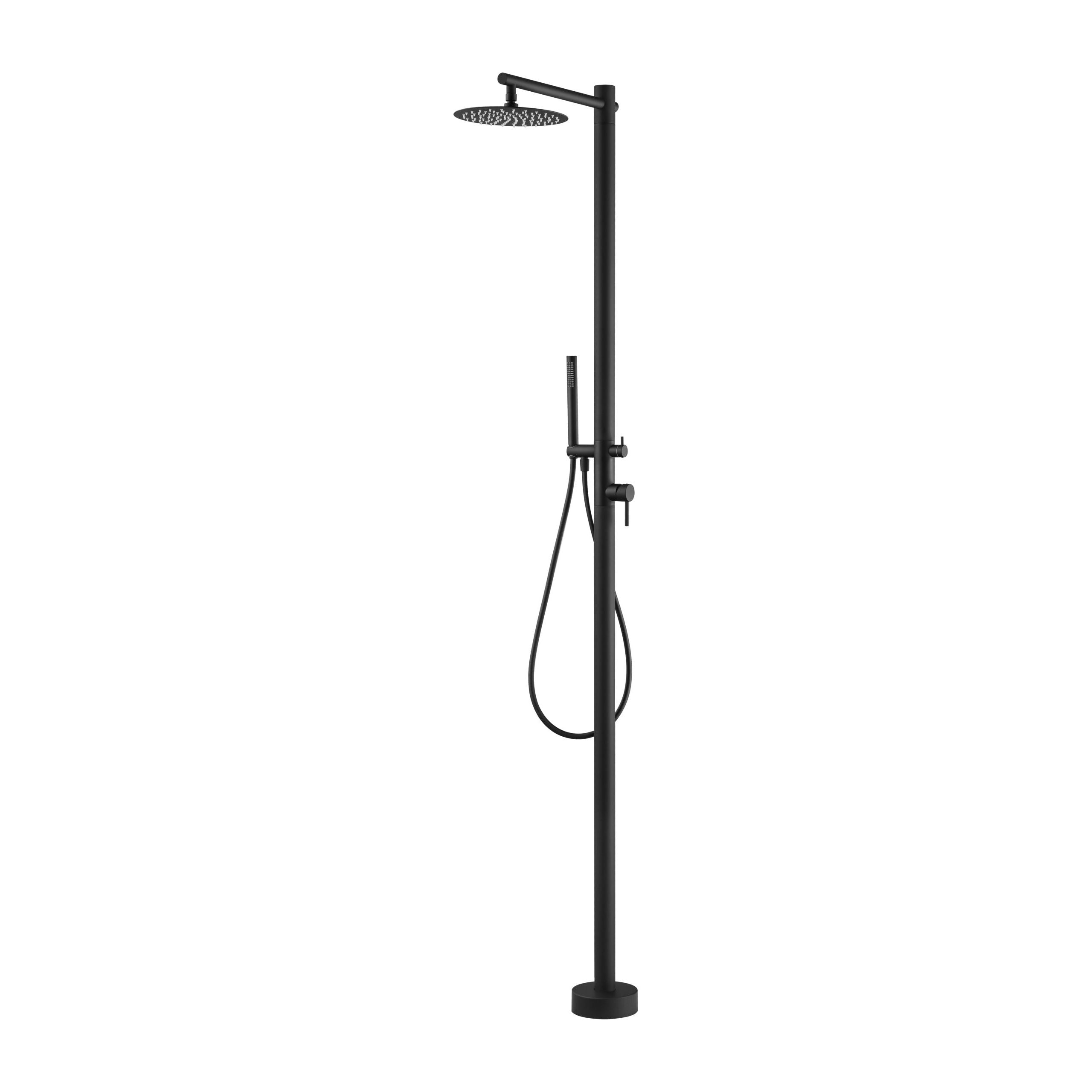 IMEX Doccia nera in acciaio inox 316 con diffusore orientabile da 250 mm e rubinetto monocomando KANSAS