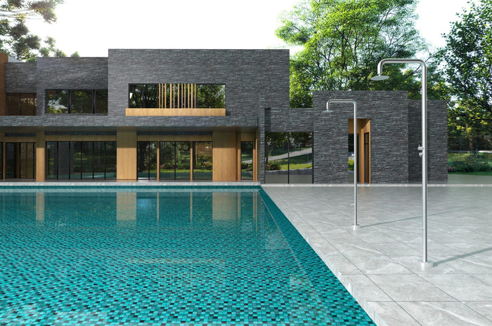 IMEX Doccia piscina in acciaio 316 anticorrosione con diffusore orientabile e rubinetto monoforo a 2 vie modello MICHIGAN