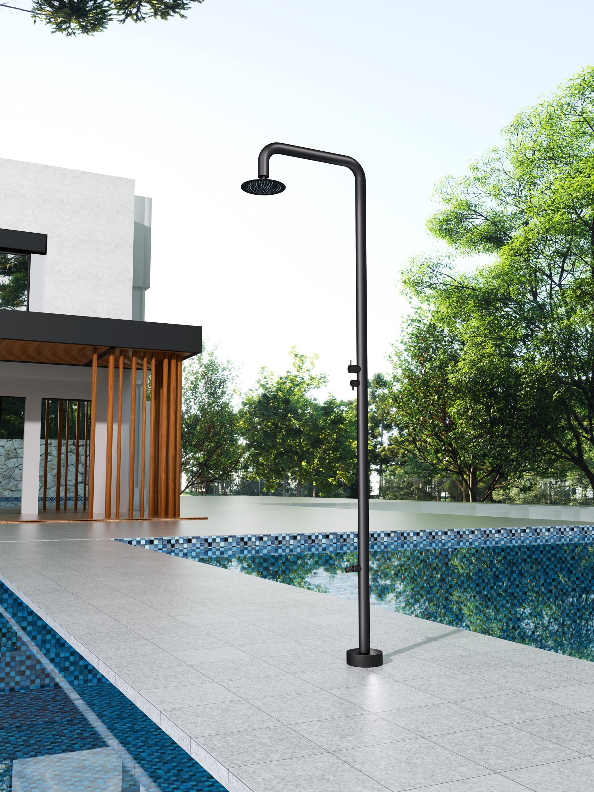 IMEX Doccia Piscina in Acciaio 316 Nero Opaco con Rubinetto Monoforo a 2 Vie e Diffusore Orientabile Modello MICHIGAN