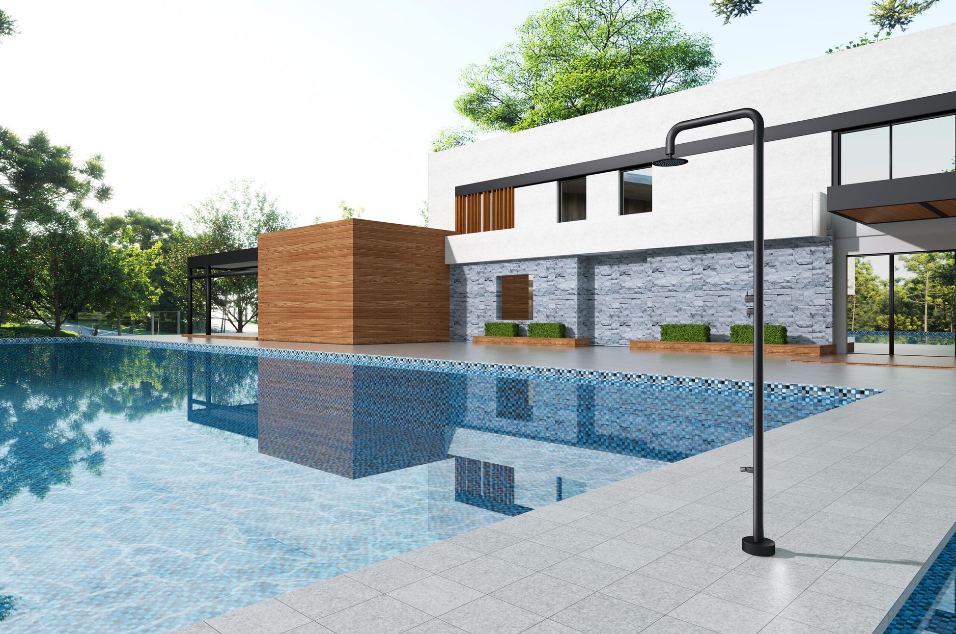 IMEX Doccia Piscina in Acciaio 316 Nero Opaco con Rubinetto Monoforo a 2 Vie e Diffusore Orientabile Modello MICHIGAN